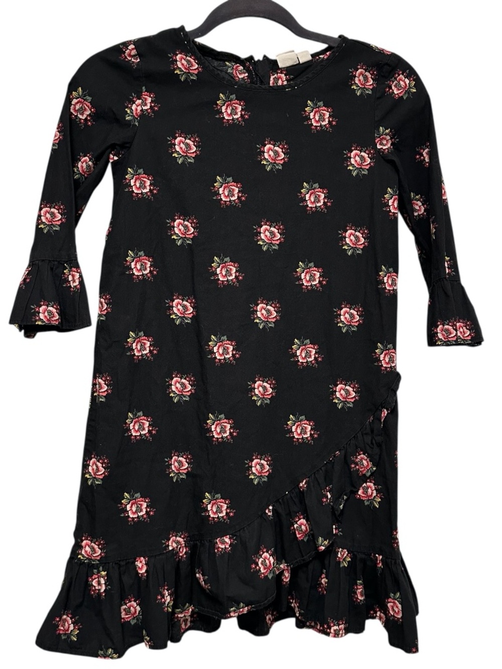 Gap Kids Black Rose Floral Mock Wrap Ruffle Dress Girls L 10